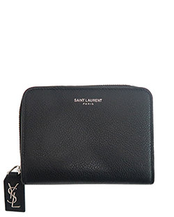 Yves Saint Laurent Rive Gauche Compact Zip Around Wallet, Calfskin, Black,